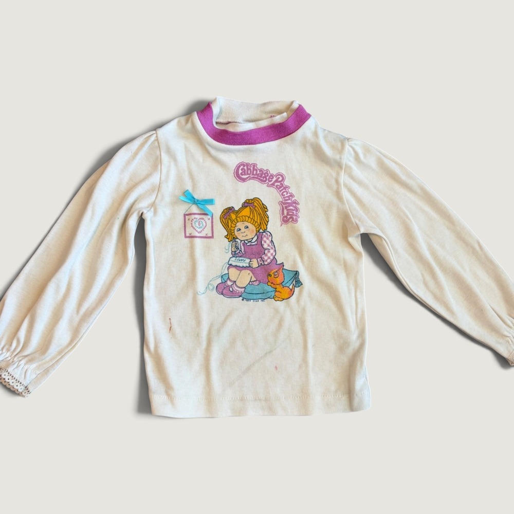 Vintage 1984 Cabbage Patch Kids Shirt Girls 4T Elkay Cream Purple Mock Neck USA